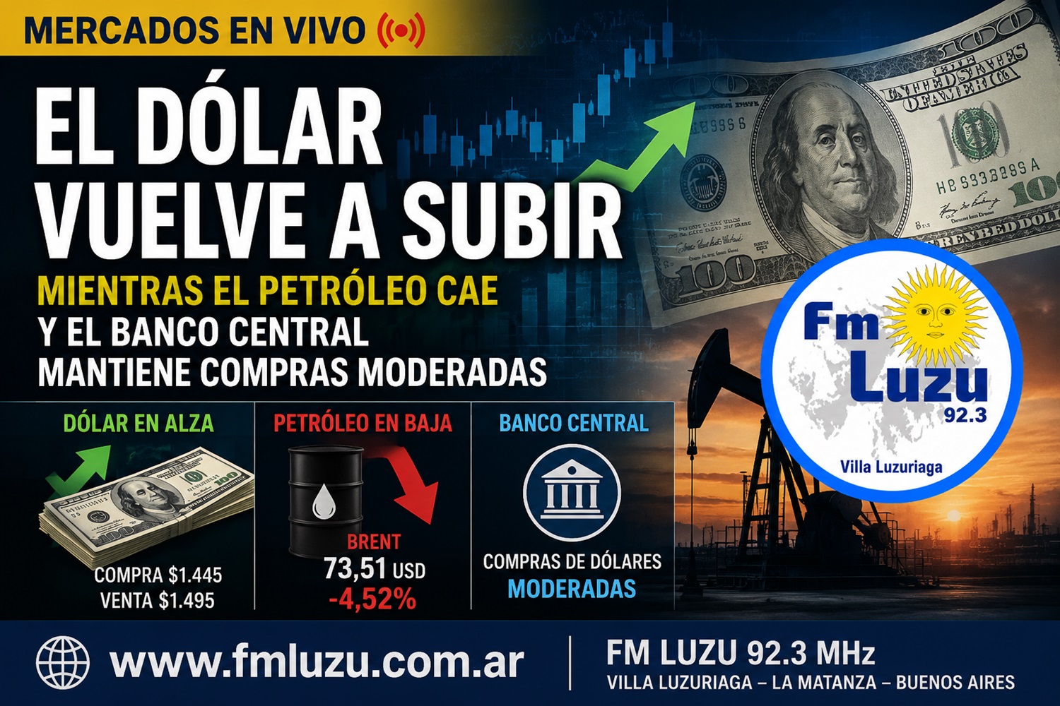 Mercados en vivo dólar_petróleo y bancos