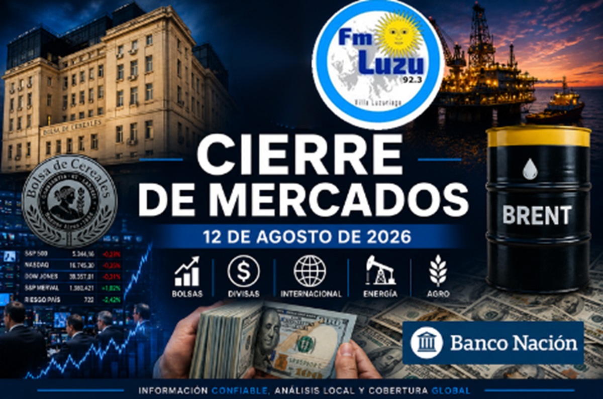 Cierre de mercados del 12 de agosto de 2026 con Wall Street, S&P Merval, dólar, petróleo Brent y mercados internacionales.