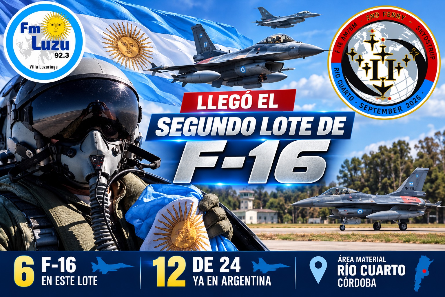 Segundo lote de F-16 de la Fuerza Aérea Argentina: seis aeronaves llegaron a Río Cuarto