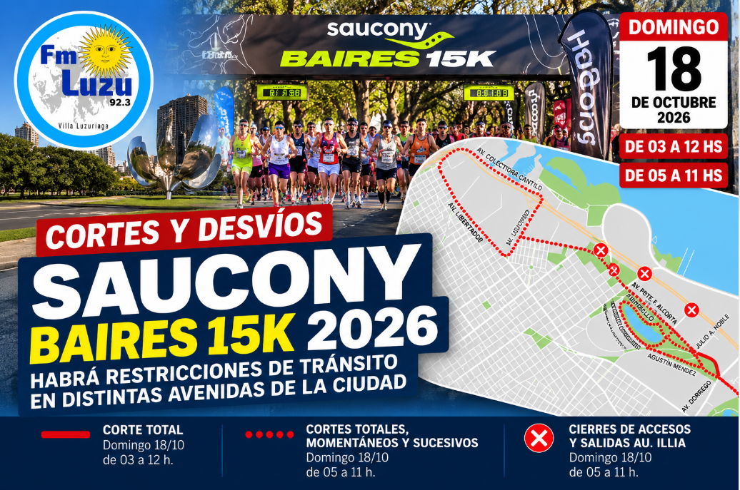 Cortes y desvíos de tránsito en Buenos Aires por la carrera Saucony Baires 15K 2026