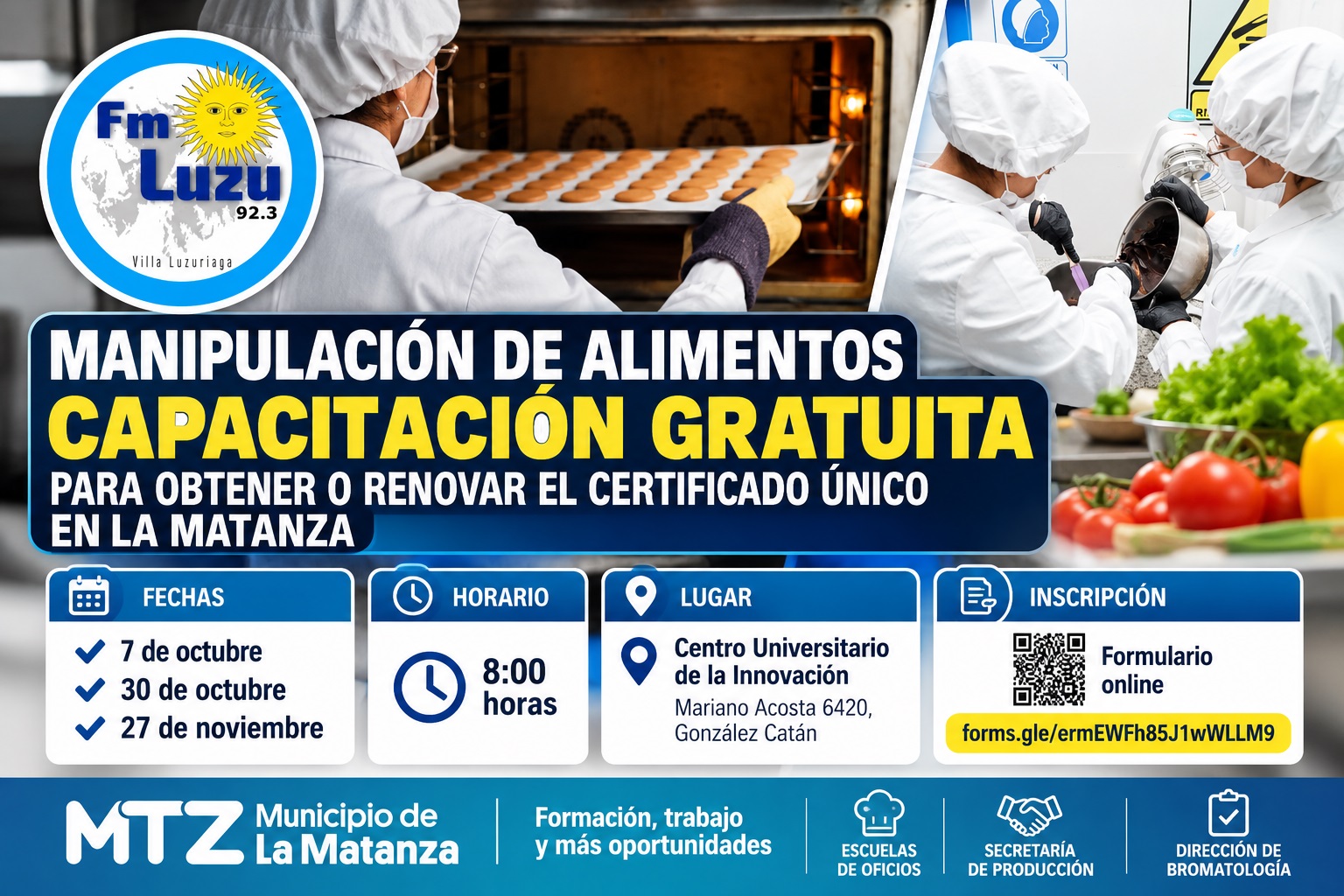 Capacitación gratuita para obtener o renovar el Certificado Único de Manipulación de Alimentos en La Matanza